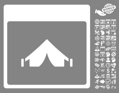 Bonus ile kamp takvimi sayfa düz vektör simgesi