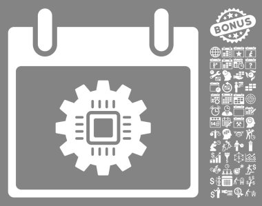 Bonus ile çip dişli takvim gün düz vektör simgesi