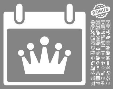 Bonus ile taç takvim gün düz vektör simgesi