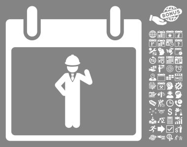 Bonus ile mühendis takvim gün düz vektör simgesi