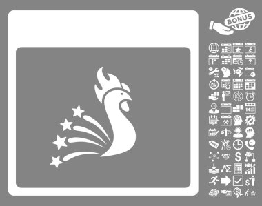 Bonus ile şenlikli horoz takvim sayfa düz vektör simgesi