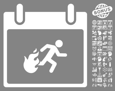 Bonus ile yangın tahliye adam takvim gün düz vektör simgesi