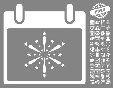 Bonus ile havai fişek patlama takvim gün düz vektör simgesi