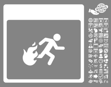 Bonus ile yangın tahliye adam takvim sayfa düz vektör simgesi