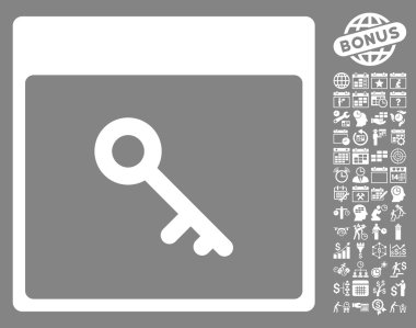 Bonus ile anahtar takvim sayfa düz vektör simgesi