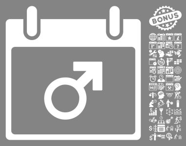 Bonus ile Mars erkek sembol takvim gün düz vektör simgesi