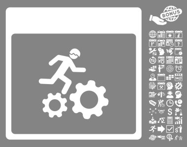 Bonus ile çalışan işçi takvim sayfa düz vektör simgesi