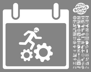 Bonus ile çalışan işçi takvim gün düz vektör simgesi