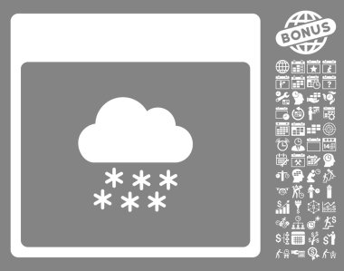 Bonus ile kar bulut takvim sayfa düz vektör simgesi