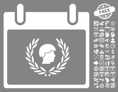 Bonus ile asker defne çelengi takvim gün düz vektör simgesi