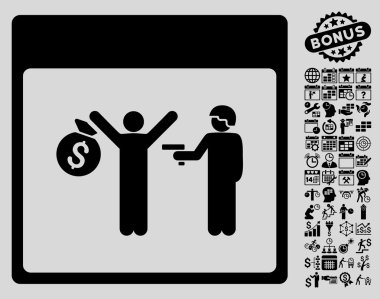 Bonus ile tutuklama takvim sayfa düz vektör simgesi