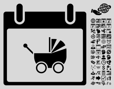 Bebek arabası takvim gün düz vektör simge Bonus ile