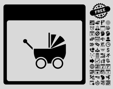 Bebek arabası takvim sayfa düz vektör simge Bonus ile