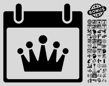 Bonus ile taç takvim gün düz vektör simgesi