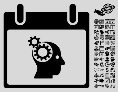 Bonus ile beyin Gears takvim gün düz vektör simgesi