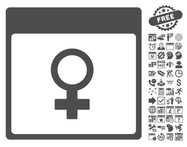 Bonus ile Venüs kadın sembol takvim sayfa düz vektör simgesi