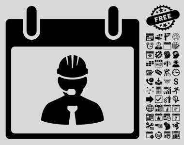 Bonus ile mühendis takvim sayfa düz vektör simgesi