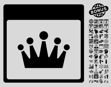Bonus ile taç takvim sayfa düz vektör simgesi