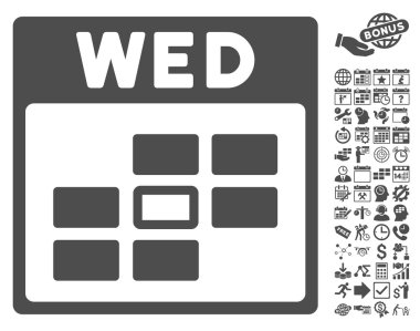 Bonus ile Çarşamba takvim kılavuz düz vektör simgesi