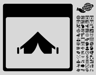 Bonus ile kamp takvimi sayfa düz vektör simgesi