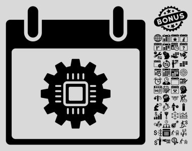 Bonus ile çip dişli takvim gün düz vektör simgesi