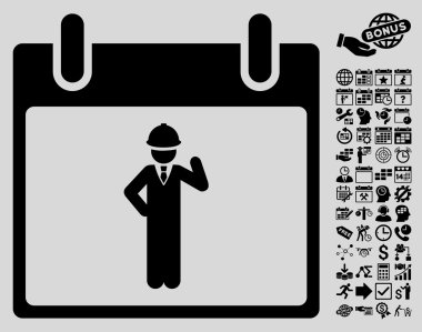 Bonus ile mühendis takvim gün düz vektör simgesi