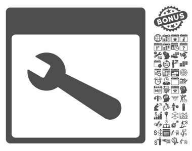 İngiliz anahtarı aracı takvim sayfa düz vektör simgesi Bonus ile