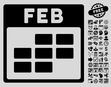 Bonus ile Şubat takvim kılavuz düz vektör simgesi