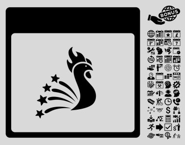 Bonus ile şenlikli horoz takvim sayfa düz vektör simgesi