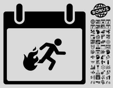Bonus ile yangın tahliye adam takvim gün düz vektör simgesi