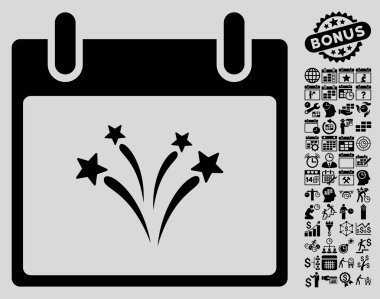 Bonus ile havai fişek takvim gün düz vektör simgesi