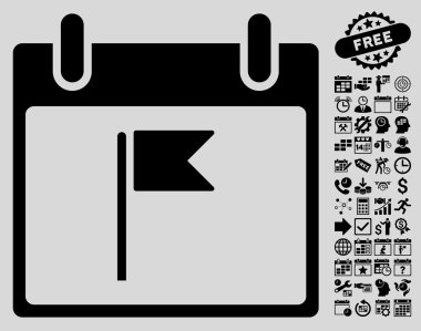 Bayrak takvim gün düz vektör simgesi Bonus ile