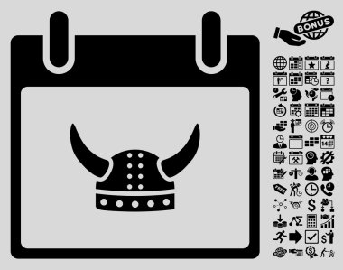 Boynuzlu miğfer takvim gün düz vektör simge Bonus ile