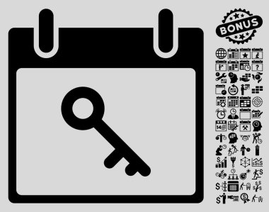 Bonus ile anahtar takvim gün düz vektör simgesi