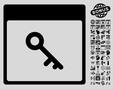 Bonus ile anahtar takvim sayfa düz vektör simgesi