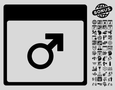 Bonus ile Mars erkek sembol takvim sayfa düz vektör simgesi