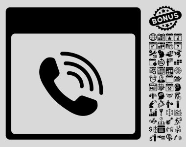 Bonus ile telefon görüşmesi takvim sayfa düz vektör simgesi