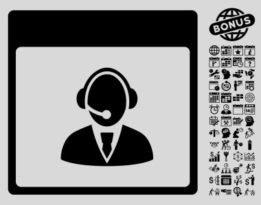 Bonus ile Resepsiyon operatör takvim sayfa düz vektör simgesi