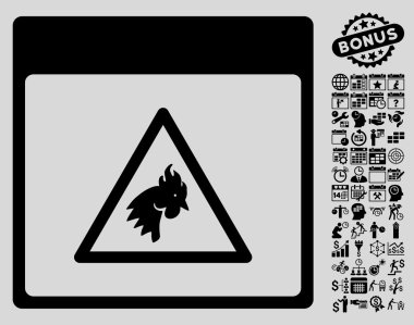 Bonus ile horoz tehlike takvim sayfa düz vektör simgesi