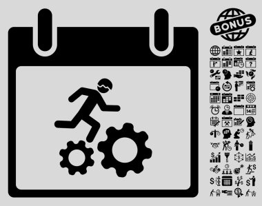 Bonus ile çalışan işçi takvim gün düz vektör simgesi