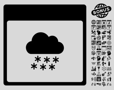 Bonus ile kar bulut takvim sayfa düz vektör simgesi