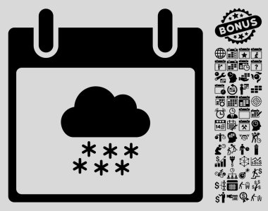 Bonus ile kar bulut takvim gün düz vektör simgesi
