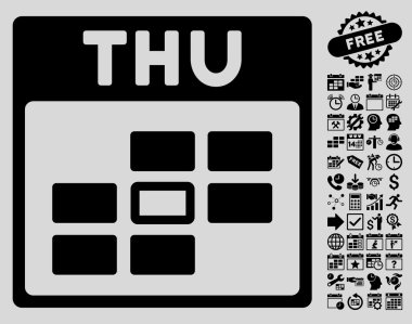 Bonus ile Perşembe takvim kılavuz düz vektör simgesi