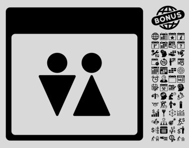 WC kişi ile Bonus sayfa düz vektör simge takvim