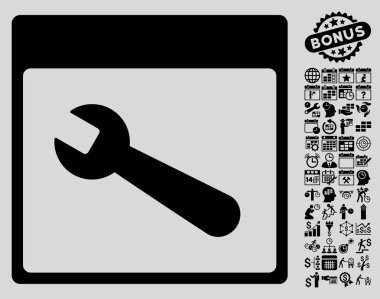 İngiliz anahtarı aracı takvim sayfa düz vektör simgesi Bonus ile