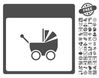 Bebek arabası takvim sayfa düz vektör simge Bonus ile