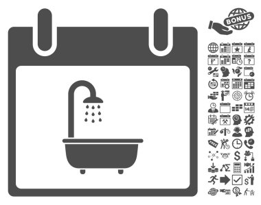 Bonus ile banyo takvim gün düz vektör simgesi