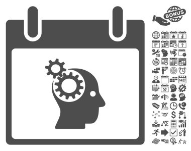 Bonus ile beyin Gears takvim gün düz vektör simgesi