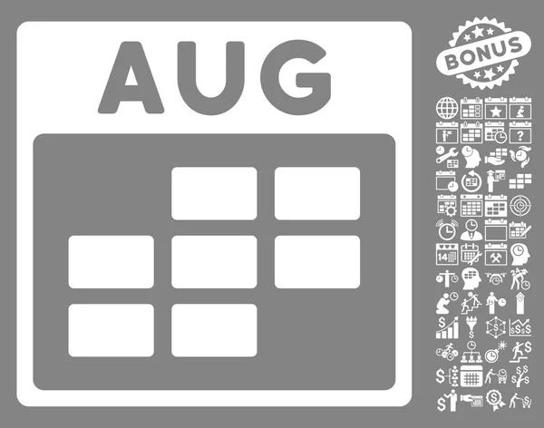 Ícone plano do vetor da grade do calendário de agosto com bônus — Vetor de Stock