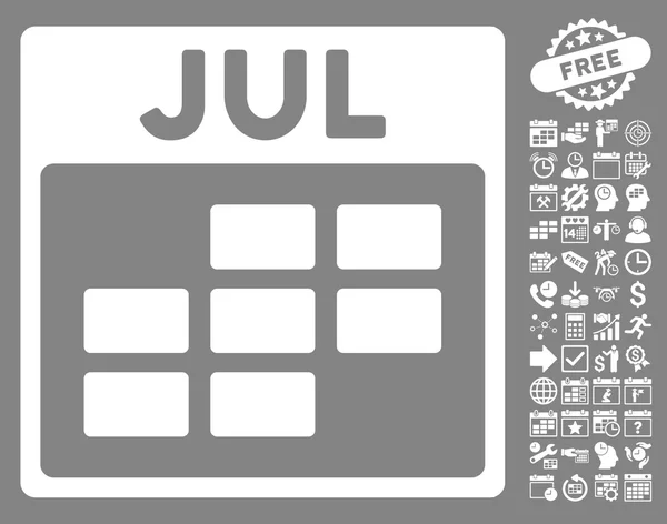 Icône vectorielle plate de grille de calendrier de juillet avec le boni — Image vectorielle